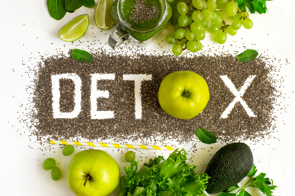 Detox word written in food