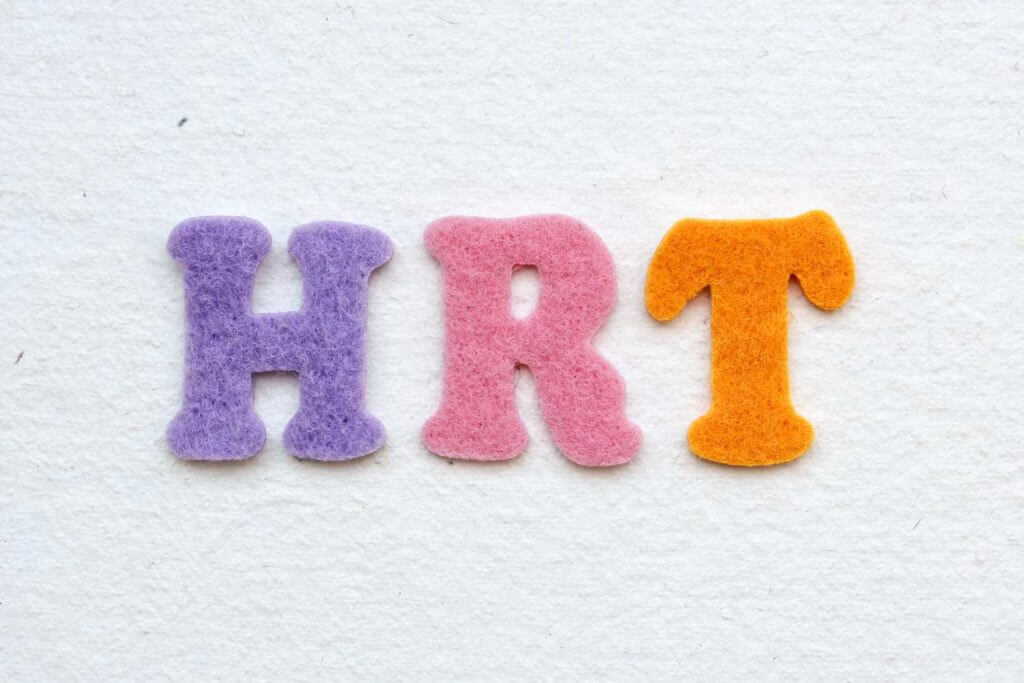 HRT in colorful letters and a spongey material
